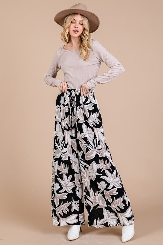 Floral Wide-Leg Pants with Pockets