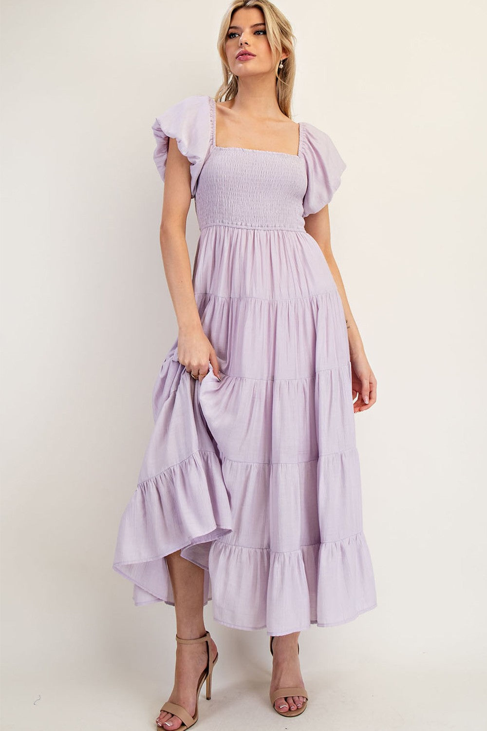 Puff Sleeve Tiered Maxi Dress