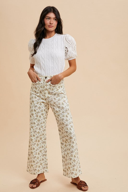Ditsy Printed Wide Leg Jeans