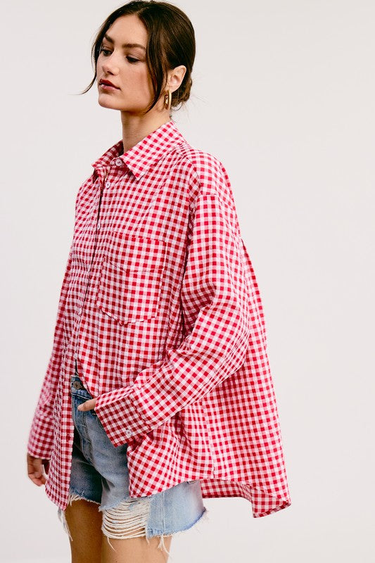 Gingham Print Oversized Button-down Shir