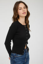 Load image into Gallery viewer, Snap Button Down Round Neck Knit Cardiga
