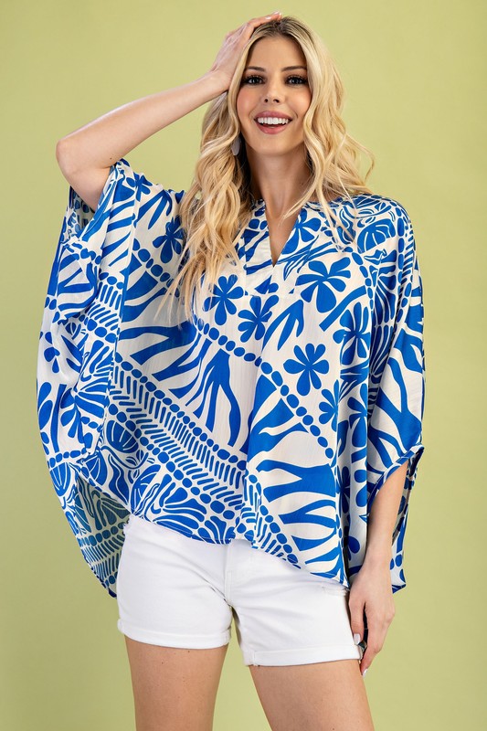 Printed Silky V-neck Top