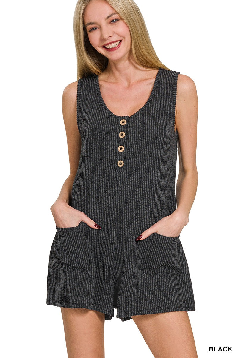 CORDED RIB SLEEVELESS ROMPER WITH POCKET