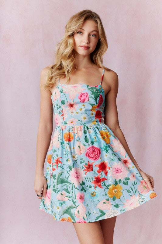 Floral Printed Cotton Linen Sleeveless M
