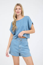 Load image into Gallery viewer, Chambray Boat Neck Batwing Short Sleeve

