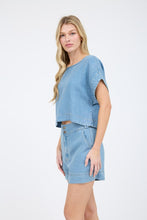 Load image into Gallery viewer, Chambray Boat Neck Batwing Short Sleeve
