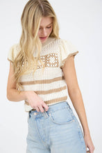 Load image into Gallery viewer, Stripe Short Sleeve Crochet Knit Top
