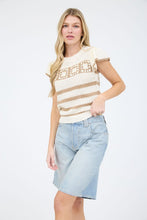 Load image into Gallery viewer, Stripe Short Sleeve Crochet Knit Top
