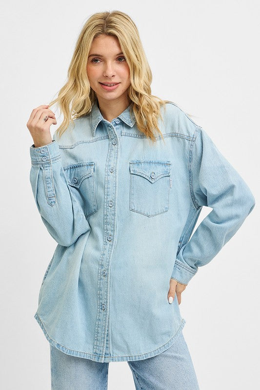 Western Yoke Style Relaxed Fit Denim Shi