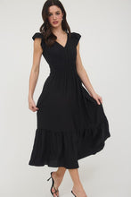 Load image into Gallery viewer, V Neck Ruffle Detail Shirred Waist Midi
