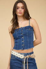 Load image into Gallery viewer, Button Front Spaghetti Strap Denim Top
