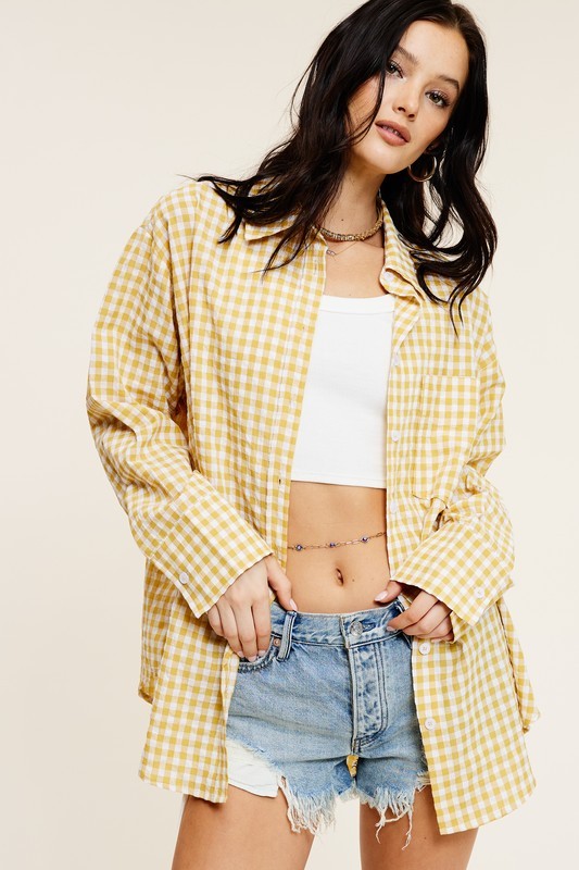 Gingham Print Oversized Button-down Shir