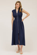 Load image into Gallery viewer, Sleeveless Zip-up Smocked Waist Midi Dre
