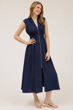 Load image into Gallery viewer, Sleeveless Zip-up Smocked Waist Midi Dre
