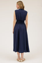 Load image into Gallery viewer, Sleeveless Zip-up Smocked Waist Midi Dre
