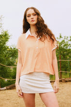 Load image into Gallery viewer, Collared V-nek Stripe Print Crop Top
