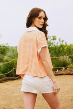 Load image into Gallery viewer, Collared V-nek Stripe Print Crop Top
