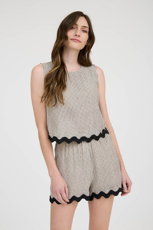 Stripe Wave Hem Sleeveless Top