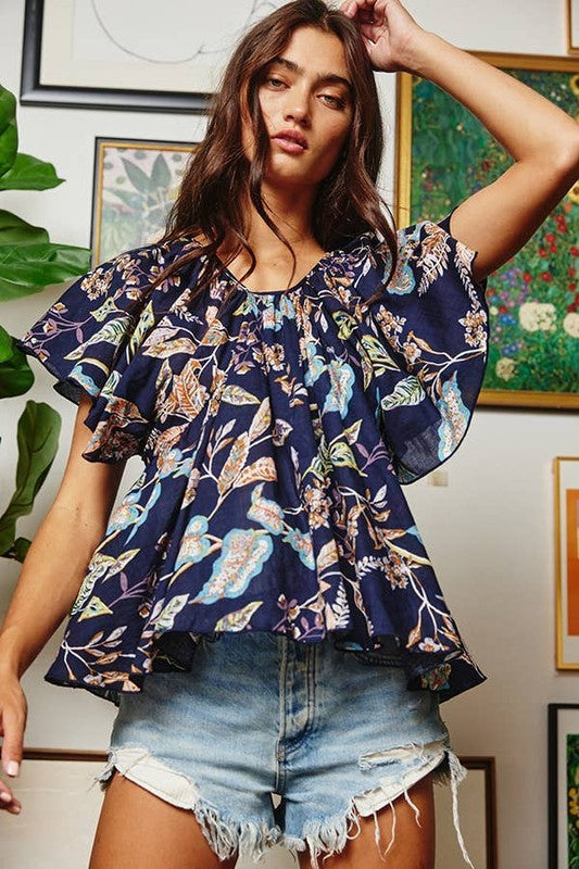 Drapey Open Back Pleated Woven Top
