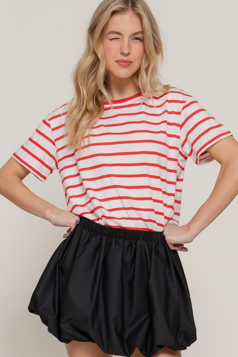 Short Slv Crew Neck Y/d Stripe Oversize