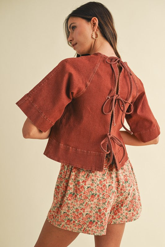 Tie Back Stretch Denim Top