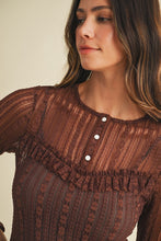 Load image into Gallery viewer, Lace and Ruffle Henley NeckTop
