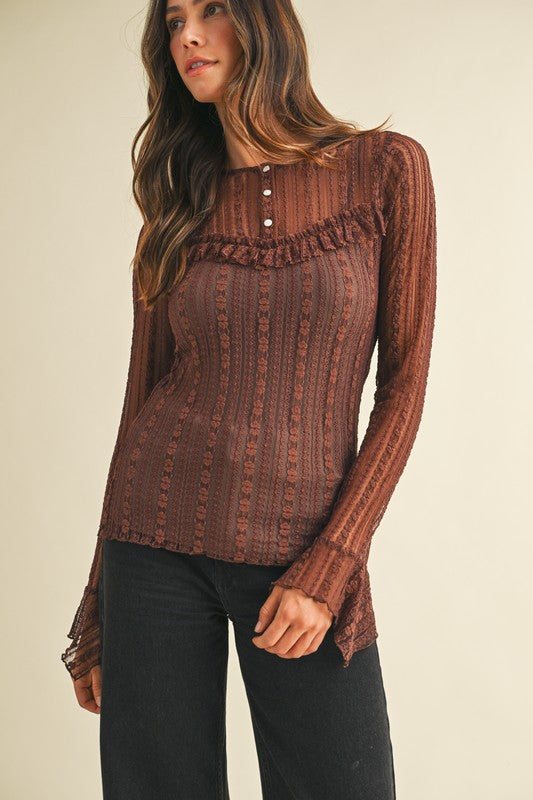Lace and Ruffle Henley NeckTop