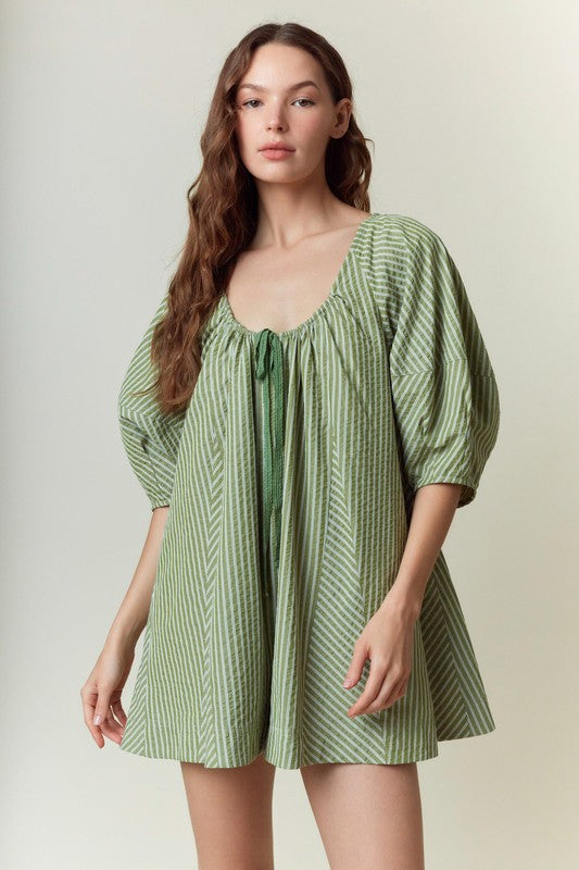 Stripe Front Tie Detail Easy Fit Romper