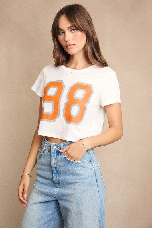 '98' Printed Round Neck Baby Waffle Tee