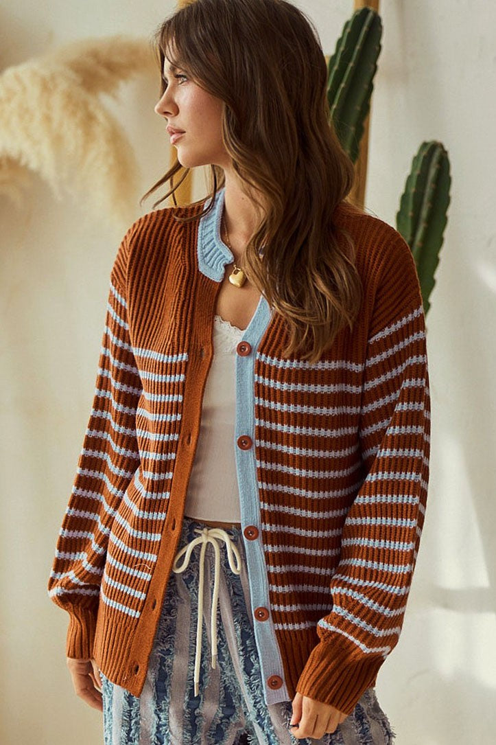 Striped Button Down Cardigan Sweater