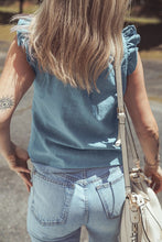 Load image into Gallery viewer, Ruffle Trim V Neck Chambray Crop Tank To
