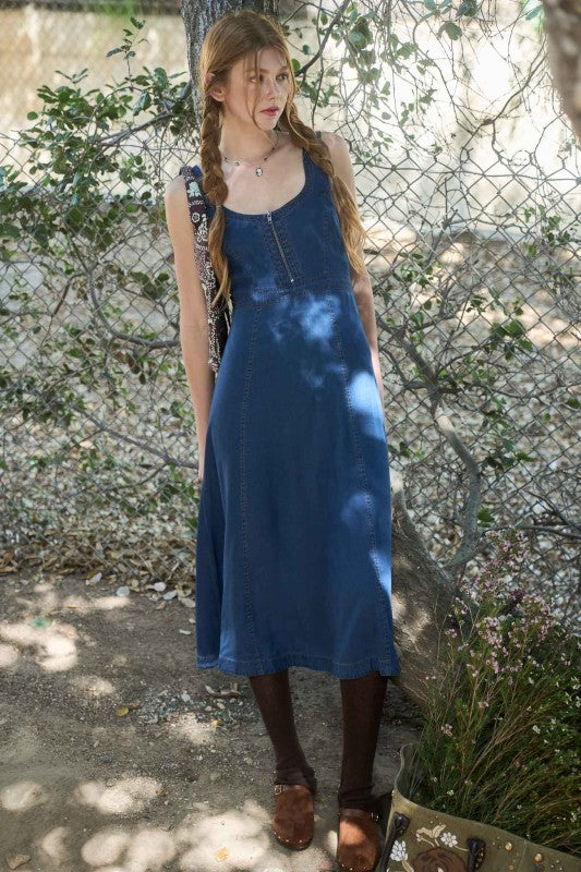 Front Zip Sleeveless Midi Dress