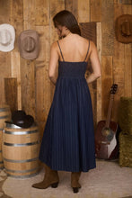 Load image into Gallery viewer, Stripe Front Hook Corset Denim Midi Dres
