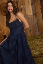 Load image into Gallery viewer, Stripe Front Hook Corset Denim Midi Dres
