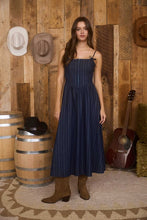 Load image into Gallery viewer, Stripe Front Hook Corset Denim Midi Dres
