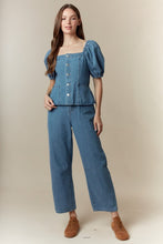Load image into Gallery viewer, Denim Puff Semi Barrel Fit Denim Jumpsui
