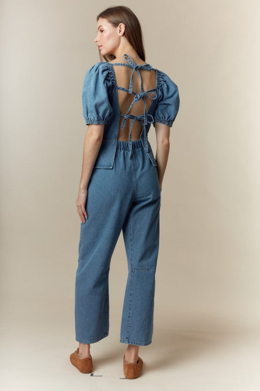 Denim Puff Semi Barrel Fit Denim Jumpsui