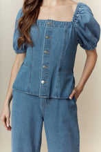 Load image into Gallery viewer, Denim Puff Semi Barrel Fit Denim Jumpsui
