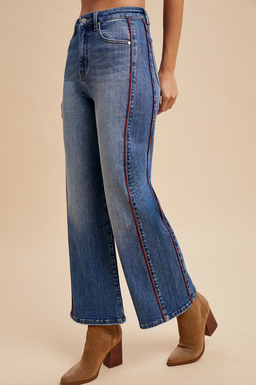 Side Piping Wide Leg Crop Jeans