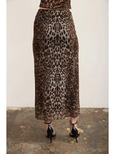 Load image into Gallery viewer, Leopard Mesh Pencil Midi Skirt
