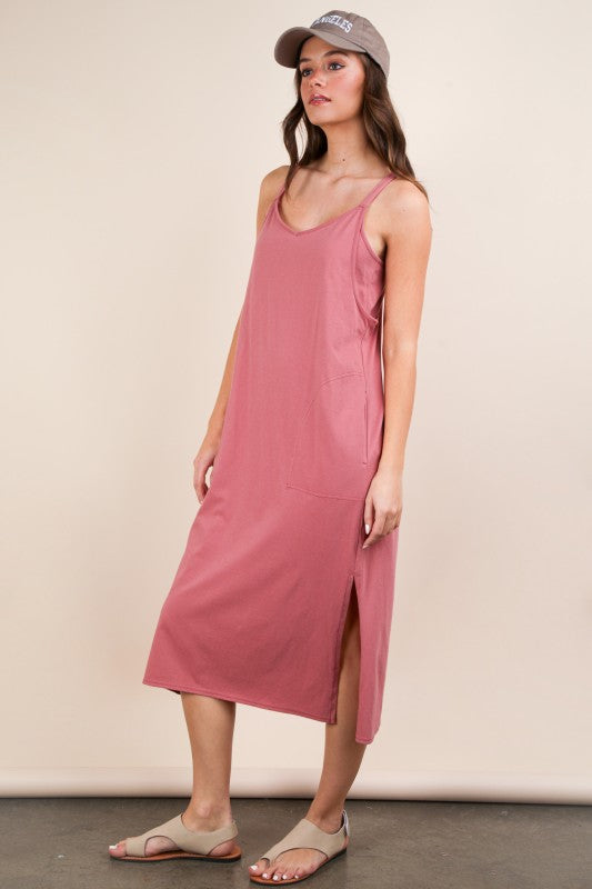 V-neck Sleeveless Casual Comfy Midi Dres