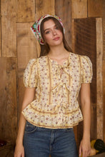 Load image into Gallery viewer, Floral Stripe Pattern Front Tie Puff Sle
