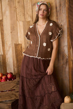 Load image into Gallery viewer, Crochet Floral Detail Ruffled Knit Cardi
