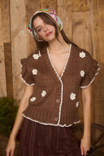 Load image into Gallery viewer, Crochet Floral Detail Ruffled Knit Cardi
