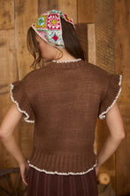 Load image into Gallery viewer, Crochet Floral Detail Ruffled Knit Cardi
