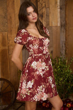 Load image into Gallery viewer, Floral Ruffle Trim Velvet Front Tie Mini
