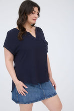 Load image into Gallery viewer, Plus Stripe Collared Short Sleeve Linen
