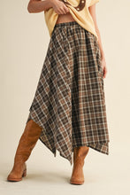 Load image into Gallery viewer, Plaid Uneven Hem Midi Skirt
