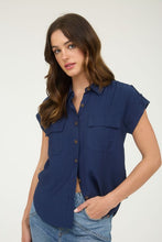 Load image into Gallery viewer, Collared Button Down Tab Sleeve Shirt
