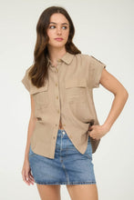Load image into Gallery viewer, Collared Button Down Tab Sleeve Shirt
